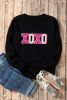 Black XOXO Chenille Letter Round Neck Casual Sweater