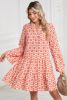 Orange Floral Button V Neck Bell Sleeve Mini Dress