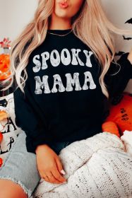 Black SPOOKY MAMA Letter Graphic Sweatshirt (size: (US 18-20)2XL)
