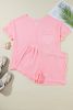 Pink Plus Size Waffle Knit Exposed Seam Tee and Shorts Set