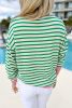 Bright Green Striped Contrast Trim Long Sleeve Top