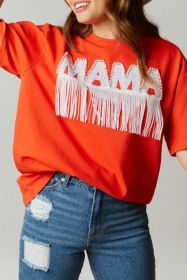 Orange Beaded MAMA Fringe Lettering Oversized T Shirt (size: (US 12-14)L)