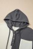 Dark Grey Waffle Colorblock Button Drawstring Hoodie