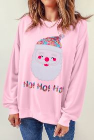 Pink HO HO HO Sequined Santa Claus Graphic Sweatshirt (size: (US 18-20)2XL)