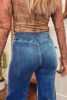 Sail Blue High Waist Button Raw Hem Jeans