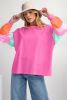 Rose Red Color Block Sleeve Loose Fit Top