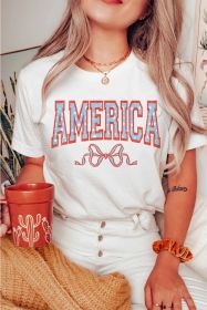White Casual AMERICA Bow Knot Graphic Crew Neck Tee (size: (US 18-20)2XL)