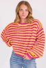 Orange Striped Bubble Sleeve Loose Sweater