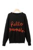Black Halloween Hello Pumpkin Rib-Knit Graphic Sweater