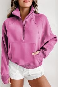 Bonbon Zip Up Stand Collar Ribbed Thumbhole Sleeve Sweatshirt (size: (US 18-20)2XL)