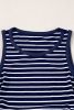 Blue Stripe Contrast Trim Sleeveless Ribbed Slim Top