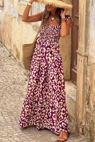 Rose Leopard Ruffle Straps Smocked High Waist Maxi Dress (size: (US 12-14)L)