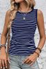 Blue Stripe Contrast Trim Sleeveless Ribbed Slim Top