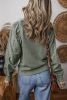 Medium Grey Eyelet Embroidered Sleeve Patchwork Ribbed Sweatshirt