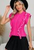 Strawberry Pink Contrast Trim Ruffle Sleeveless Twist Cable Knit Top