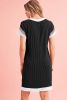 Black Ribbed Colorblock Patched Pocket T Shirt Dress