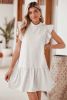 White Solid Color Ruffle Hem Mini Sweatshirt Dress