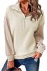 Beige Half Zip Textured Sleeve Drop Shoulder Sweatshirt