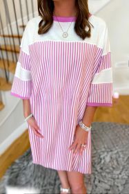 Phalaenopsis Striped Patchwork Loose Mini Dress (size: (US 12-14)L)