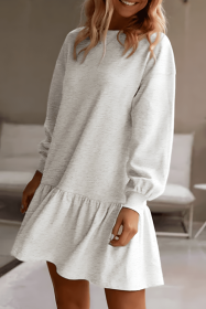 White Solid Color Ruffle Hem Mini Sweatshirt Dress (size: (US 0-2)XS)