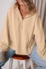 Parchment Half Zipper Kangaroo Pockets Drop Shoulder Hoodie