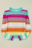 Rose Red Colorblock Striped Hollow Knitted Top