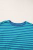 Blue Stripe Patchwork Slits Baggy T Shirt