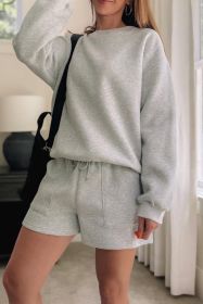 Light Grey Solid Pullover Sweatshirt and Shorts 2 Piece Set (size: (US 12-14)L)