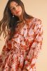 Brown Floral Puff Sleeve Smocked Waist Layered Dress