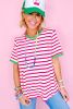 Rose Stripe Contrast Trim Crew Neck Knit Tee