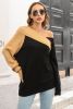 Black Two Tone Contrast Off The Shoulder One Collar Sweater