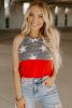 Multicolor American Flag Print Casual Color Block Tank Top