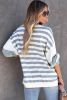 Blue Casual Striped Drop Shoulder Pullover Sweatshirt
