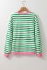 Bright Green Striped Contrast Trim Long Sleeve Top