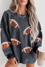 Gray Sequin Rugby Graphic Corded Baggy Sweatshirt (size: (US 18-20)2XL)