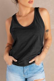 Black Basic & Plain Scoop Neck Solid Tank Top (size: (US 18-20)2XL)