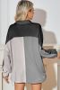 Gray Colorblock Patchwork Ribbed Oversized Henley Sweatshirt