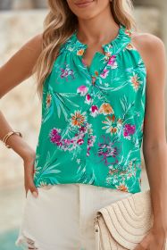 Bright Green Boho Floral Print Button Front Sleeveless Blouse (size: (US 12-14)L)