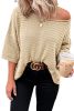 Apricot Casual Solid Rib-Knit Short Sleeve Top