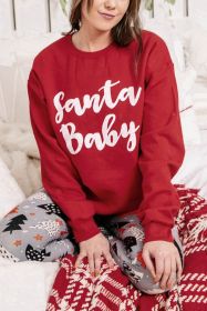 Red Santa Baby Print Crew Neck Pullover Graphic Sweatshirt (size: (US 18-20)2XL)