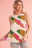Multicolor Boho Geometric Print Keyhole Back Pleated Sleeveless Shirt