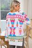 White Oversized Geometric Print High Low V Neck Sweater