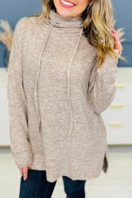 Apricot Drawstring Cowl High Neck Long Sleeve Split Top (size: (US 12-14)L)