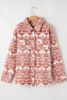 Pink Plus Size Geometric Print Chest Pocket Shacket