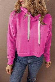 Sachet Pink Drop Shoulder Drawstring Cropped Hoodie (size: (US 12-14)L)