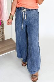Dusk Blue Drawstring High Waist Plus Size Jeans (size: (US 14W-16W)1X)