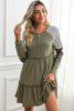 Multicolor Striped Leopard Patchwork Long Sleeve Frill Tiered Dress