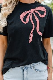 Black Bowknot Graphic Crew Neck Tee (size: (US 20-22)2XL)