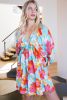 Sky Blue Floral Bracelet Sleeve Empire Waist Mini Dress