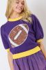 Purple Sequin Rugby Color Block Puff Sleeve Knit Top
